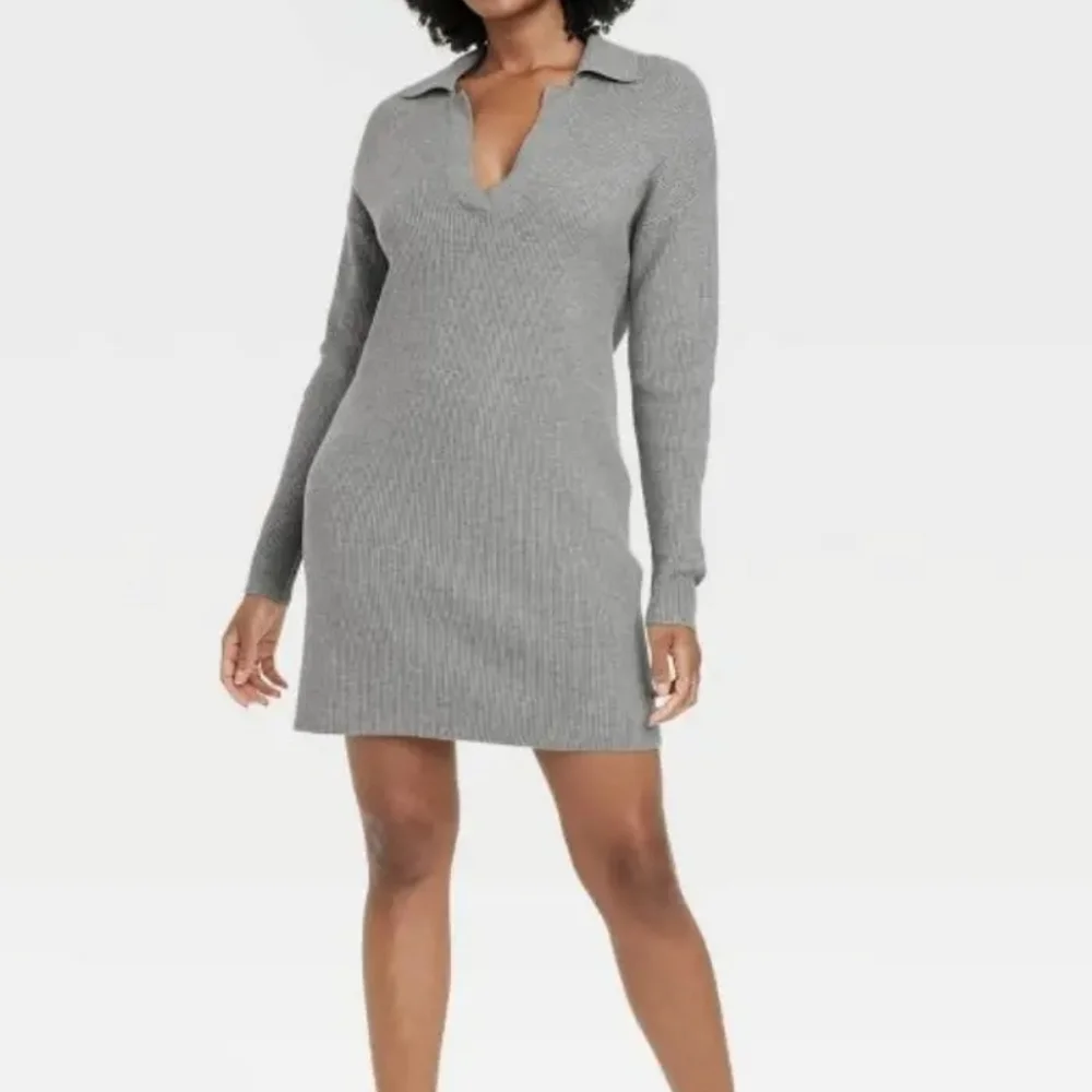 Hollister Gray Ribbed Polo Collar Sweater Dress Size Medium - Picture 2 of 6